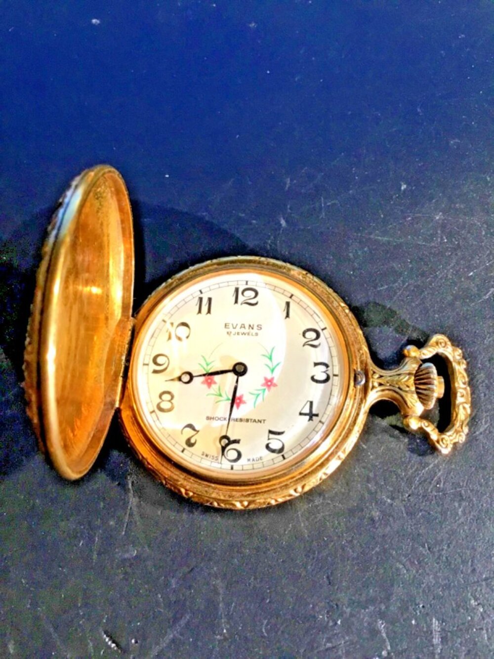 Evans 17 Jewel Swiss Pocket Watch – Deer Engraved Case – Clean Dial – Non‑Runnin